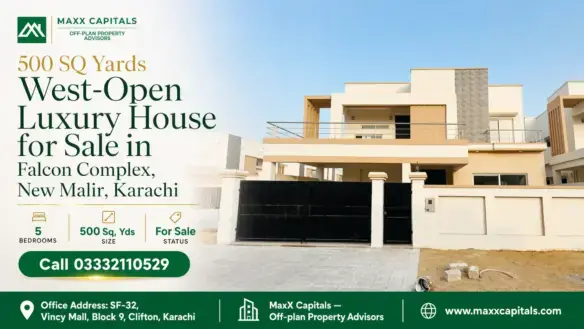 500 Sq Yards West-Open Luxury House With Modern Facade, Spacious Balcony, Large Windows, And Gated Entrance In Paf Falcon Com