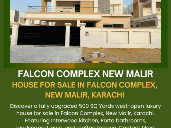 500 Sq Yards West-Open Luxury House Exterior In Falcon Complex, New Malir, Karachi, Modern Beige Facade, Balconies, Railings,