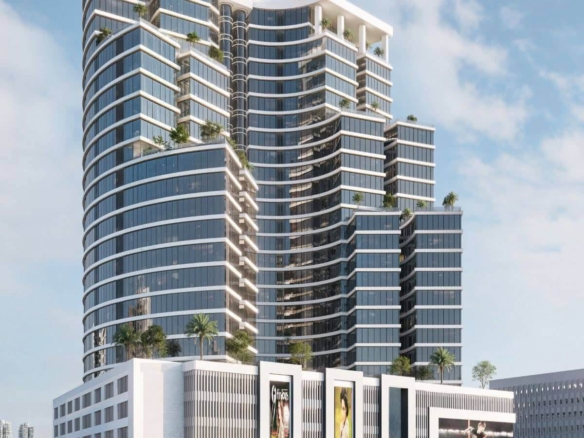 Saima Corporate Tower modern curved glass towers with green terraces and landscaped base