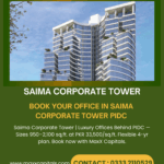 Saima Corporate Tower Modern High-Rise With Curved Glass Facade And Green-Tinted Windows In Pidc