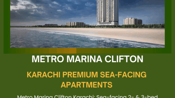 Metro Marina Clifton Karachi Sea-Facing Apartments Banner With Tall Residential Towers On Beachfront Overlooking Ocean