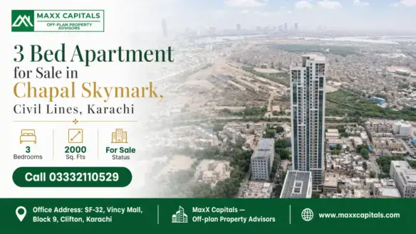 High-Rise Apartment Tower Of Chapal Skymark In Civil Lines, Karachi, Surrounded By Cityscape And Greenery.