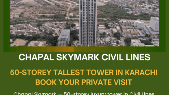 Chapal Skymark 50-Storey Tower Towering Over Karachi Skyline In Civil Lines Clifton With Surrounding Buildings