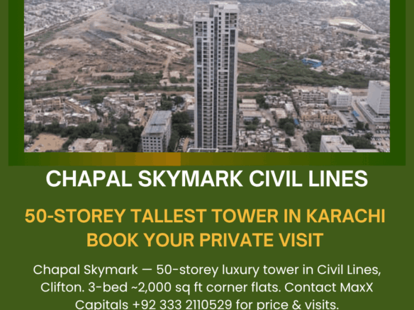 Chapal Skymark 50-Storey Tower Towering Over Karachi Skyline In Civil Lines Clifton With Surrounding Buildings