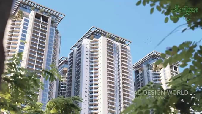 Saima Center Point Luxury Living in Karachi MaxX Capitals (3) Saima Center Point high-rise towers in Karachi with glass facades, rooftop greenery, and surrounding trees
