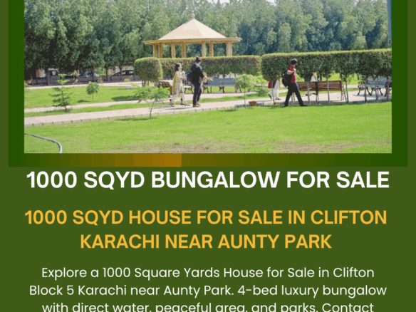 Lush Park Near Aunty Park In Clifton Karachi With Palm Trees, Gazebo, Green Lawns, Hedges, Walking Paths, And People For 1000