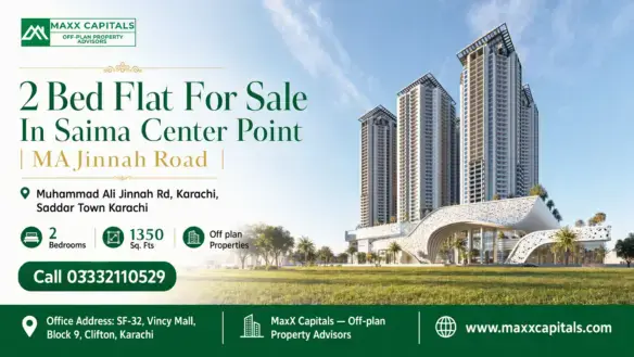 Modern High-Rise Towers Of Saima Center Point On Ma Jinnah Road, Featuring Unique Architectural Design And Lush Surroundings.