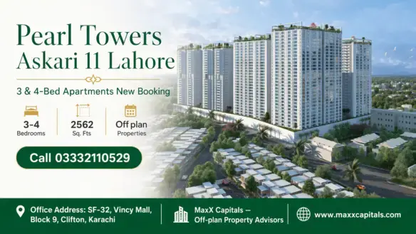 Luxury High-Rise Pearl Towers In Askari 11 Lahore Overlooking Green Surroundings And Modern Urban Planning.