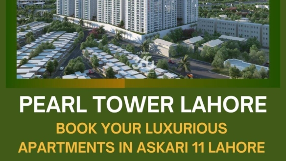 Aerial View Of Pearl Towers High-Rise Apartments In Askari 11 Lahore, White Towers With Green Roofs Amid Villas And Landscapi