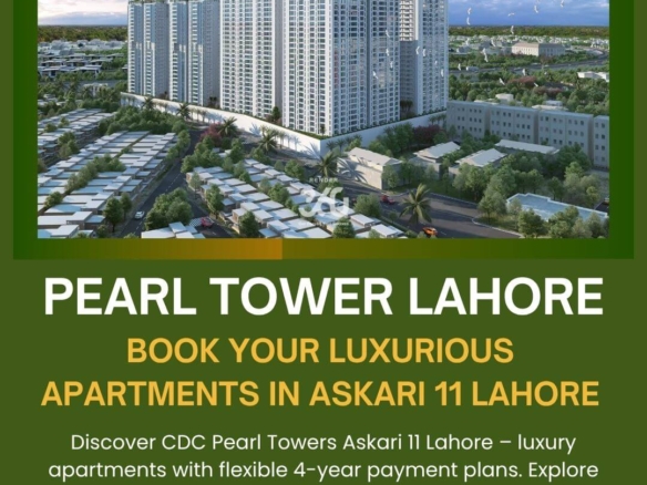 Aerial View Of Pearl Towers High-Rise Apartments In Askari 11 Lahore, White Towers With Green Roofs Amid Villas And Landscapi