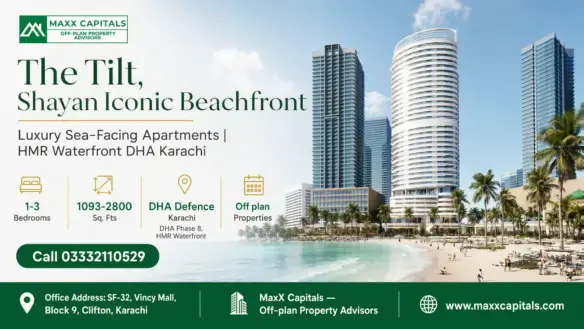 Shayan Iconic Beachfront Luxury Sea-Facing Apartments At Hmr Waterfront Dha Karachi With Modern High-Rise Towers And Beachfro
