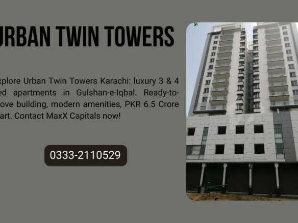 Urban Twin Towers Karachi Twin High-Rise Buildings With Modern Glass Facades, Balconies, And Sleek Architecture In Gulshan-E-