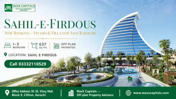 Modern Crescent-Shaped Glass Building Surrounded By Landscaped Gardens, A Pool, And Recreational Spaces In Sahil-E-Firdous, K