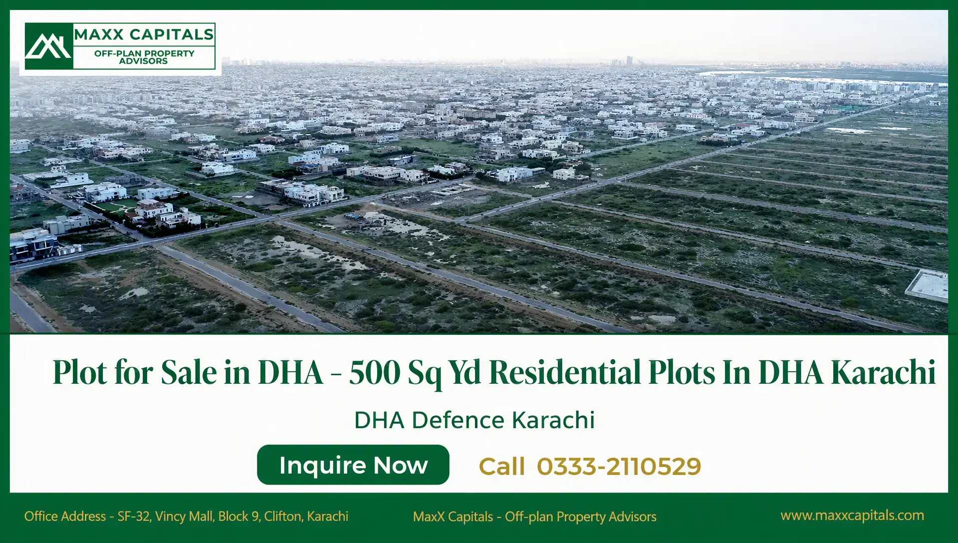 Plot for Sale in DHA Phase 8 – 500 Sq Yd Beach Street 19 Aerial view of residential plots and roads in DHA Karachi, featuring plot area near Beach Street 19