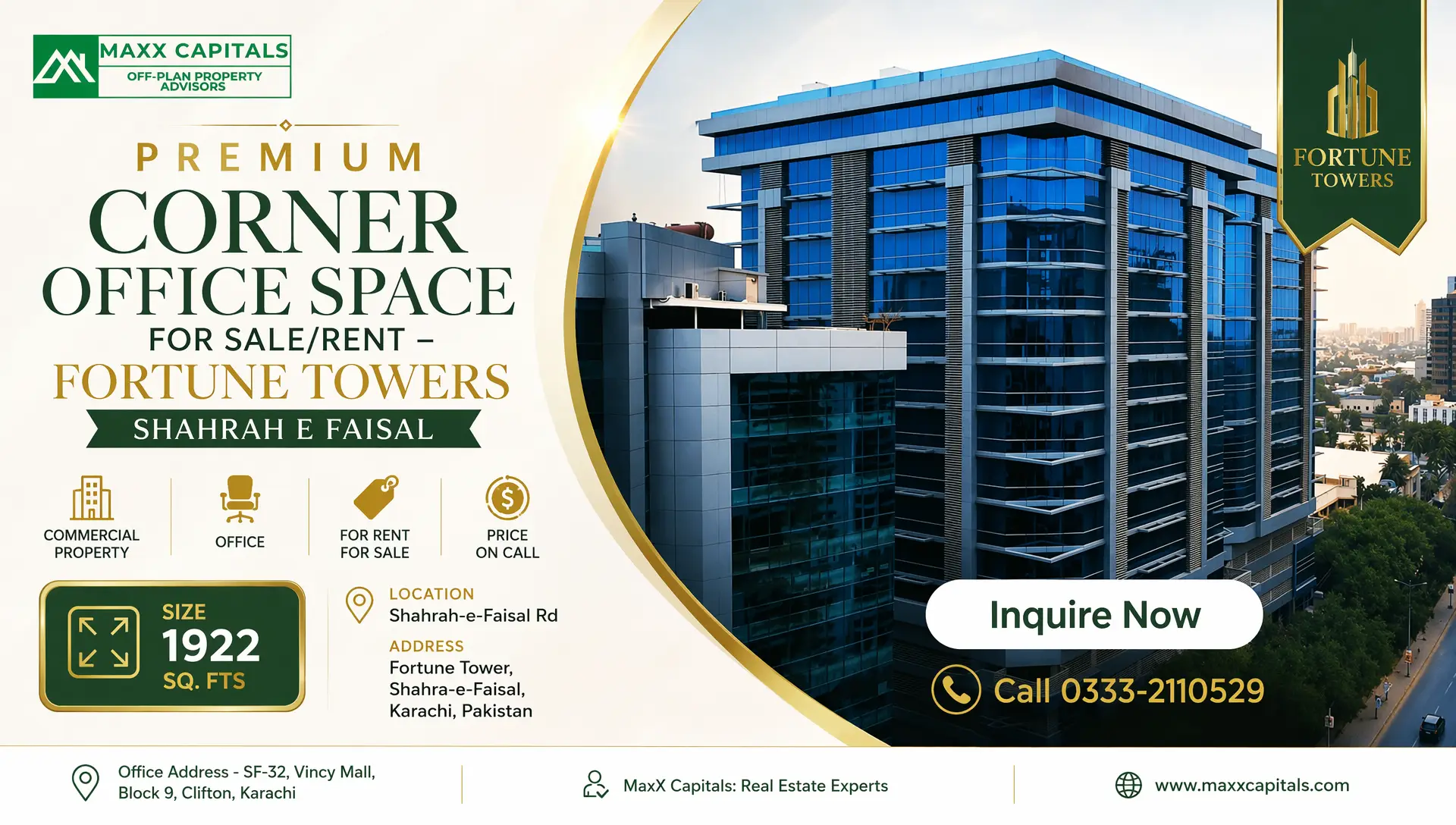 Premium Corner Office Space for Sale/Rent – Fortune Towers Shahrah e Faisal