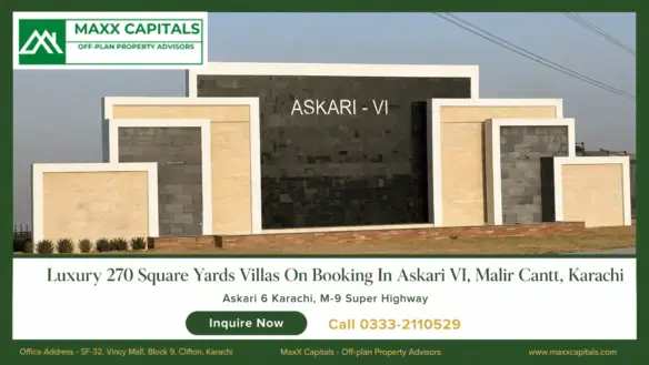 Modern Askari 6 Karachi villa facade with stone cladding and geometric boundary walls