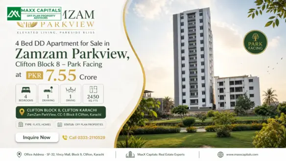 Maxx Capitals Zamzam Parkview Clifton Block 8 Karachi Park-Facing Apartment Tower And Landscaped Lawn