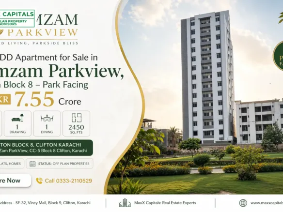 4 Bed Dd Apartment For Sale In Zamzam Parkview, Clifton Block 8 – Park Facing At Pkr 7.55 Crore