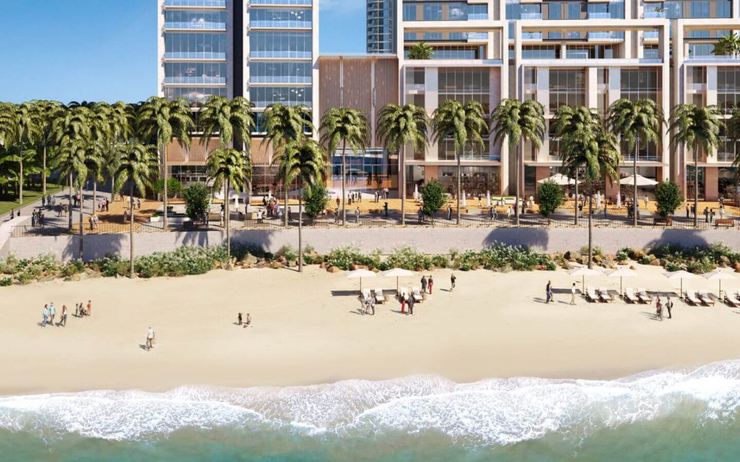 The Views Emaar Karachi – 1-Bed DHA Phase 8, PKR 7.3 Crore MaxX Capitals beachfront The Views Emaar DHA Phase 8 Karachi with tower frontage and palm-lined promenade