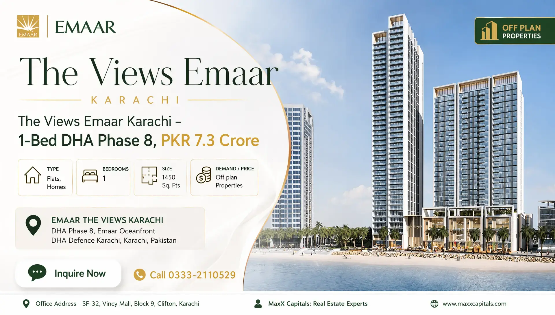 The Views Emaar Karachi – 1-Bed DHA Phase 8, PKR 7.3 Crore MaxX Capitals: The Views Emaar Karachi 1-bed DHA Phase 8 waterfront towers