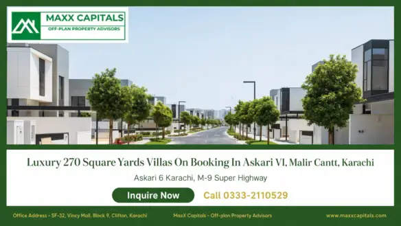 Modern Askari 6 villa street in Malir Cantt, Karachi with landscaped roadway and contemporary facades