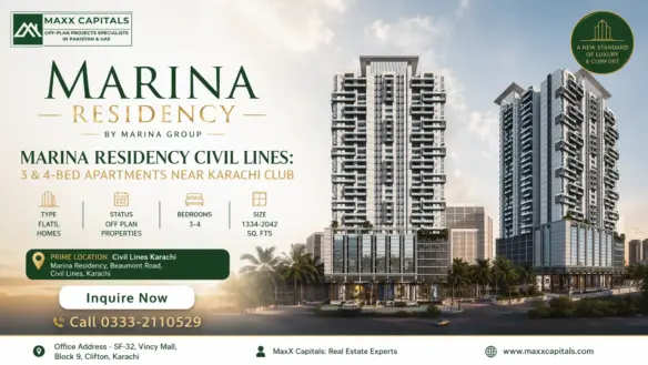 Maxx Capitals Marina Residency Civil Lines Karachi Twin-Tower Off-Plan Apartment Exterior Rendering