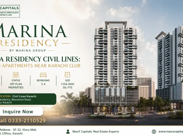 Marina Residency Civil Lines: 3 & 4-Bed Apartments Near Karachi Club