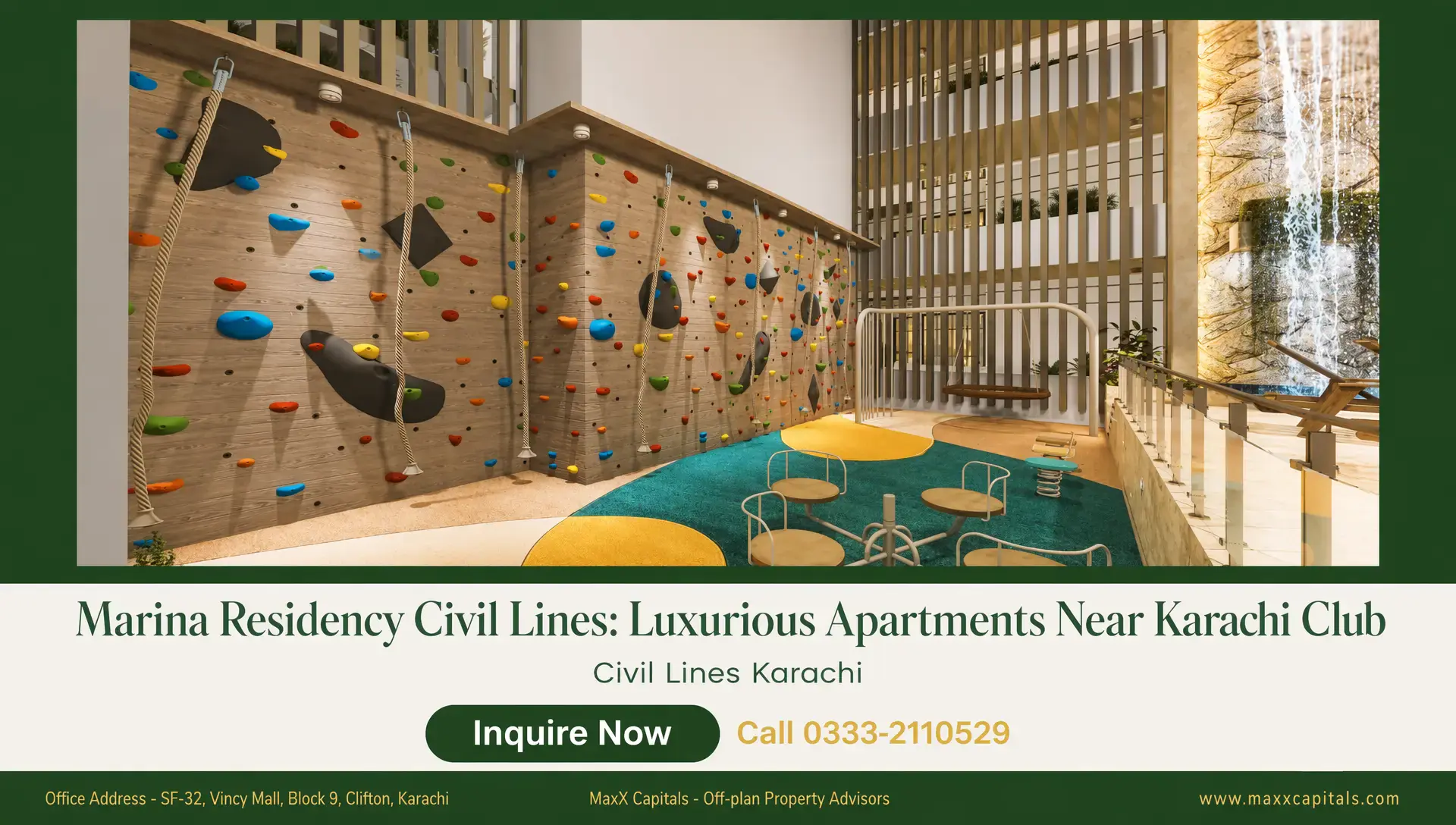 3-Bed Apartment Marina Residency Civil Lines – PKR 3 Crore Plan MaxX Capitals Marina Residency Civil Lines Karachi indoor climbing wall and play area