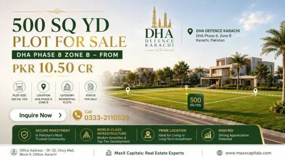 Maxx Capitals 500 Sq Yd Plot For Sale In Dha Phase 8 Zone B Karachi With Landscaped Street View
