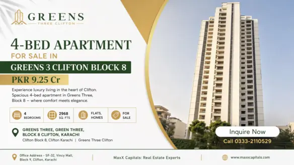 Maxx Capitals Greens 3 Clifton Block 8 High-Rise 4-Bed Apartment Tower View In Karachi