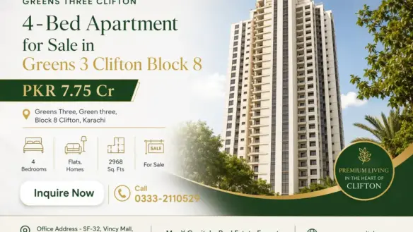 Maxx Capitals 4-Bed Apartment For Sale In Greens 3 Clifton Block 8, Karachi High-Rise Exterior