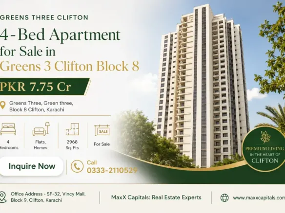 Maxx Capitals 4-Bed Apartment For Sale In Greens 3 Clifton Block 8, Karachi High-Rise Exterior