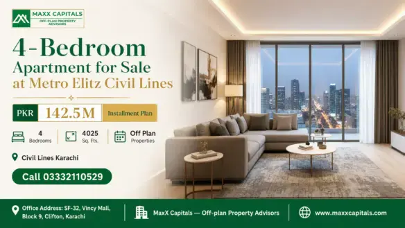 Luxury Apartment Living Room With A Beige L-Shaped Sofa, Modern Decor, City View Through Floor-To-Ceiling Windows. Apartment
