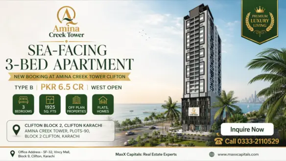 Maxx Capitals Amina Creek Tower Clifton Sea-Facing 3-Bed Apartment Tower Render