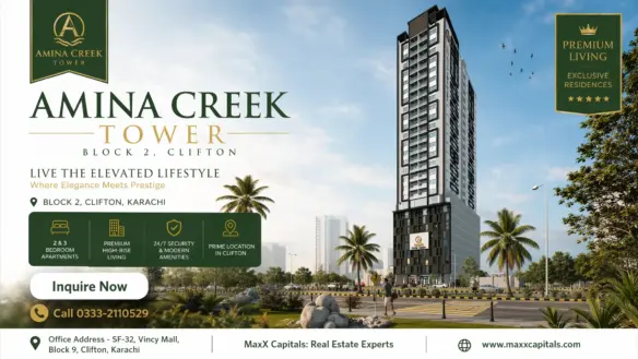 Maxx Capitals Amina Creek Tower Block 2 Clifton Karachi High-Rise Apartment Render