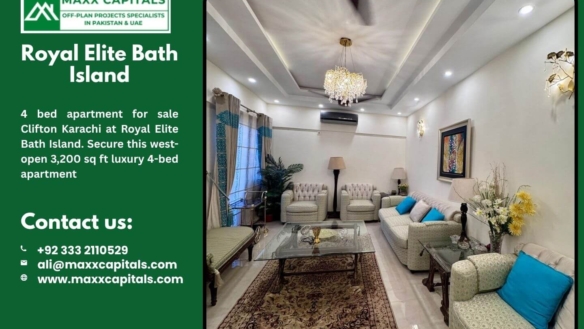 Maxx Capitals 4 Bed Apartment Living Room In Royal Elite Bath Island Clifton Karachi With Chandelier And Sofas