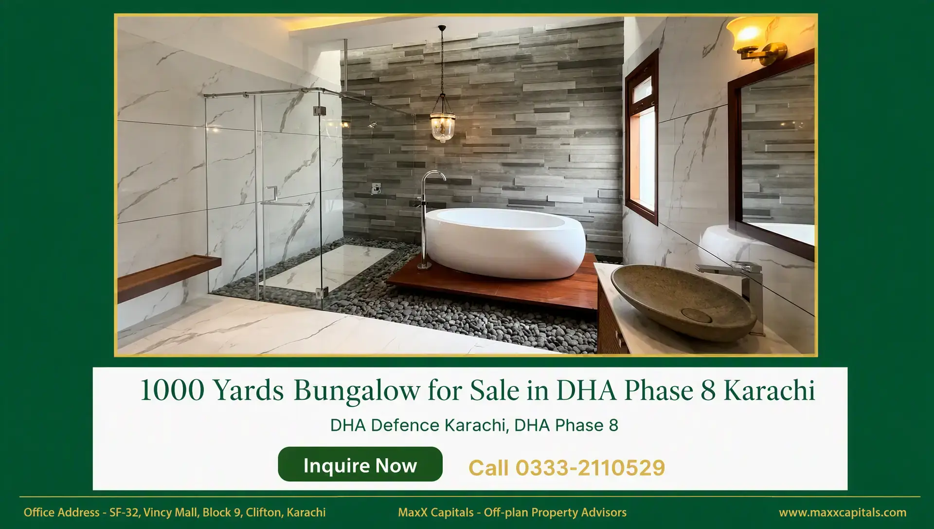 1000 Yards Bungalow for Sale in DHA Phase 8 Karachi Modern bathroom in a 1000 yards bungalow for sale in DHA Phase 8 Karachi with tub, shower, and stone finishes