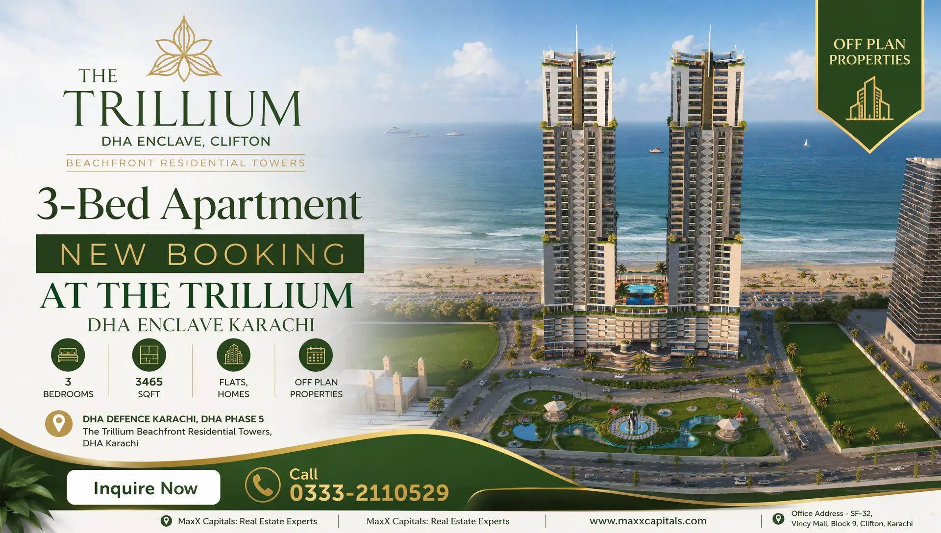 3-Bed Apartment New Booking at The Trillium DHA Enclave Karachi (01) MaxX Capitals The Trillium DHA Enclave Clifton 3-bed apartment new booking beachfront towers