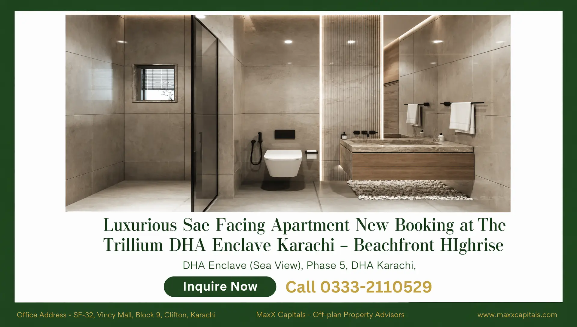 3-Bed Apartment New Booking at The Trillium DHA Enclave Karachi (5) MaxX Capitals luxury bathroom in The Trillium DHA Enclave Clifton Karachi apartment