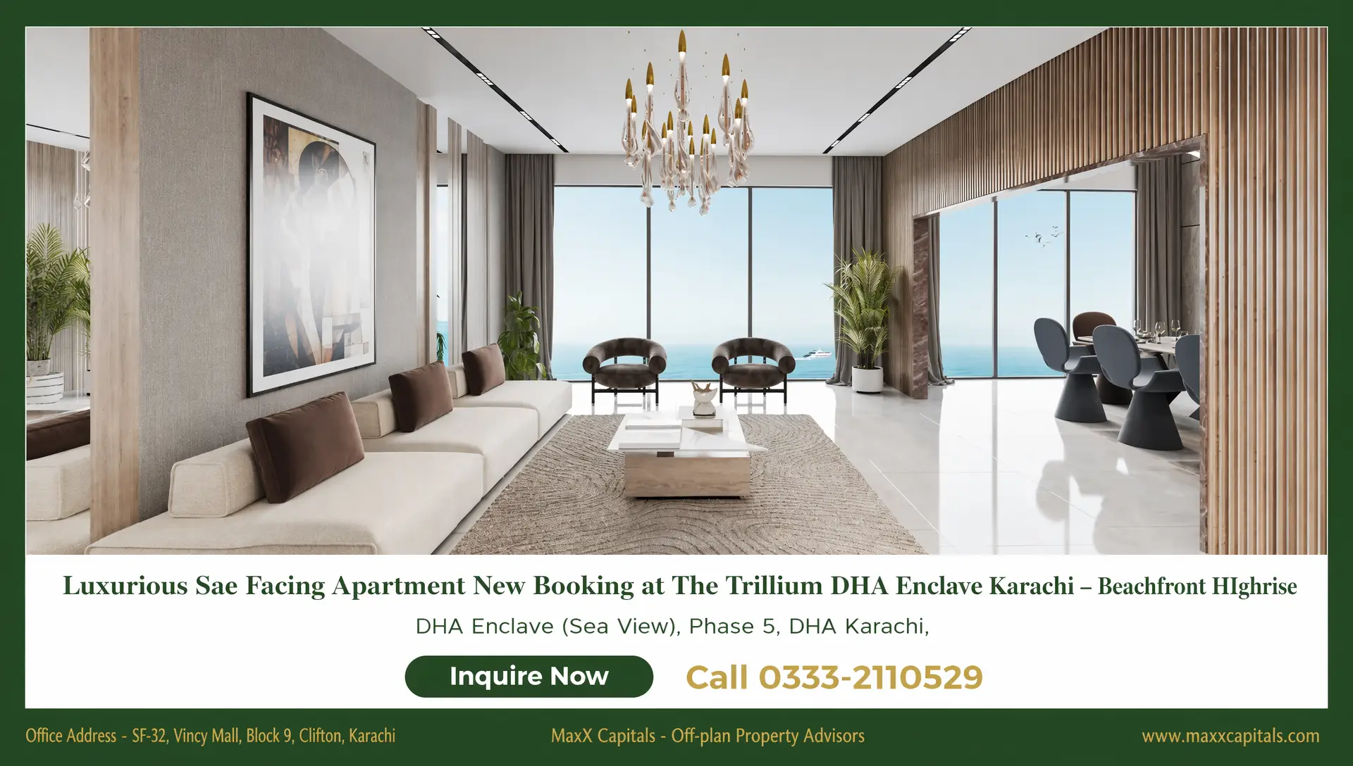 3-Bed Apartment New Booking at The Trillium DHA Enclave Karachi (8) MaxX Capitals luxury sea-facing apartment interior at The Trillium DHA Enclave Clifton Karachi