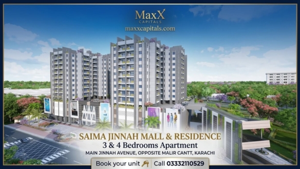 Maxx Capitals Rendering Of Saima Jinnah Mall &Amp; Residence Under-Construction Apartment Towers Near Airport, Karachi
