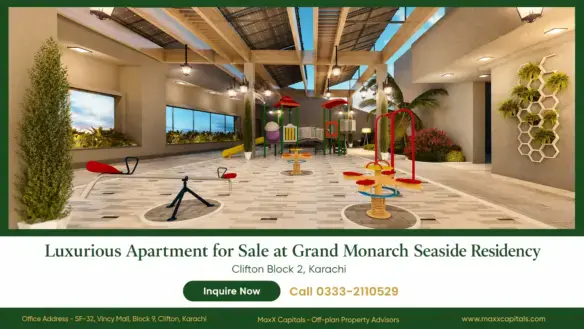 MaxX Capitals luxury Clifton rooftop play area at Grand Monarch Seaside Residency with kids' equipment