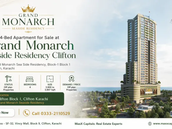 Maxx Capitals Grand Monarch Seaside Residency Clifton Tower Render With 4-Bed Apartment Details