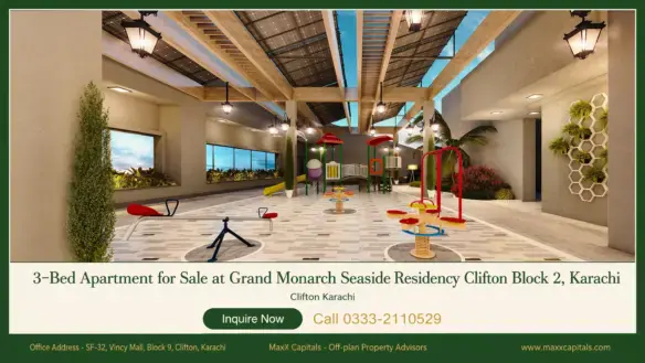 MaxX Capitals: Grand Monarch Seaside Residency Clifton Karachi children’s play area with seesaws and climbing equipment