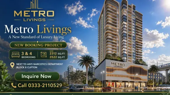 Metro Livings Clifton Tower Rendering By Maxx Capitals, New Apartment Project In Karachi