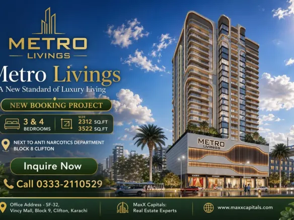 Metro Livings Clifton Tower Rendering By Maxx Capitals, New Apartment Project In Karachi