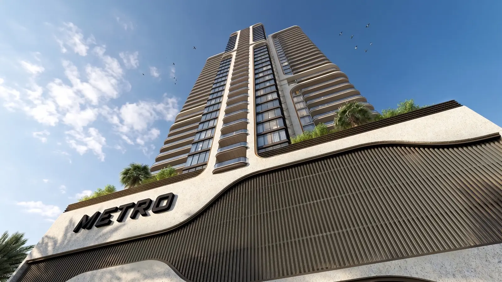Metro Livings Clifton Block 8 Karachi-2 MaxX Capitals Metro Livings Clifton high-rise apartment tower with curved balconies in Karachi
