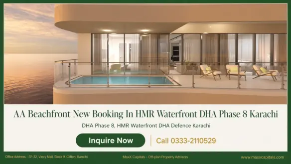 MaxX Capitals 1 bed apartment for sale DHA Phase 8 with beachfront balcony, pool, and sea view