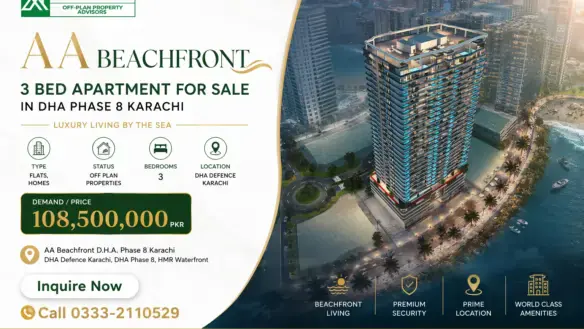 Aa Beachfront 3 Bed Apartment For Sale In Karachi, High-Rise Tower On Waterfront Promenade