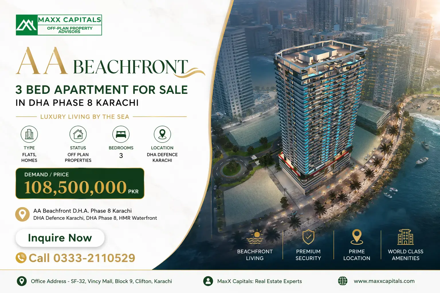 AA Beachfront | 3 Bed Apartment for Sale in Dha Phase 8 Karachi AA Beachfront 3 bed apartment for sale in Karachi, high-rise tower on waterfront promenade
